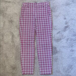 J. Crew Pink and White Plaid Cameron Straight Leg Pants Size 00